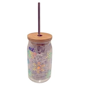 NEW Holographic Snowflakes Iridescent Winter Libbey Can Glass Cup Christmas Mug